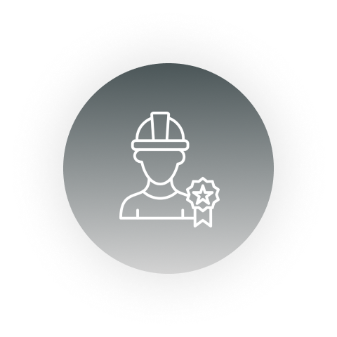 Icon of a construction worker with a certification badge.