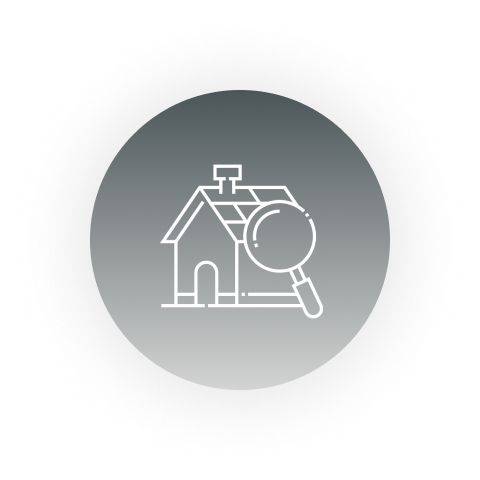 Icon of a house with a magnifying glass symbol.