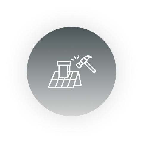 Icon of a hammer breaking a tiled surface inside a circular frame.