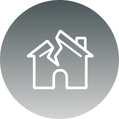 Icon of two houses with a crack between them.