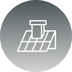 Icon of a chimney on a tiled roof.
